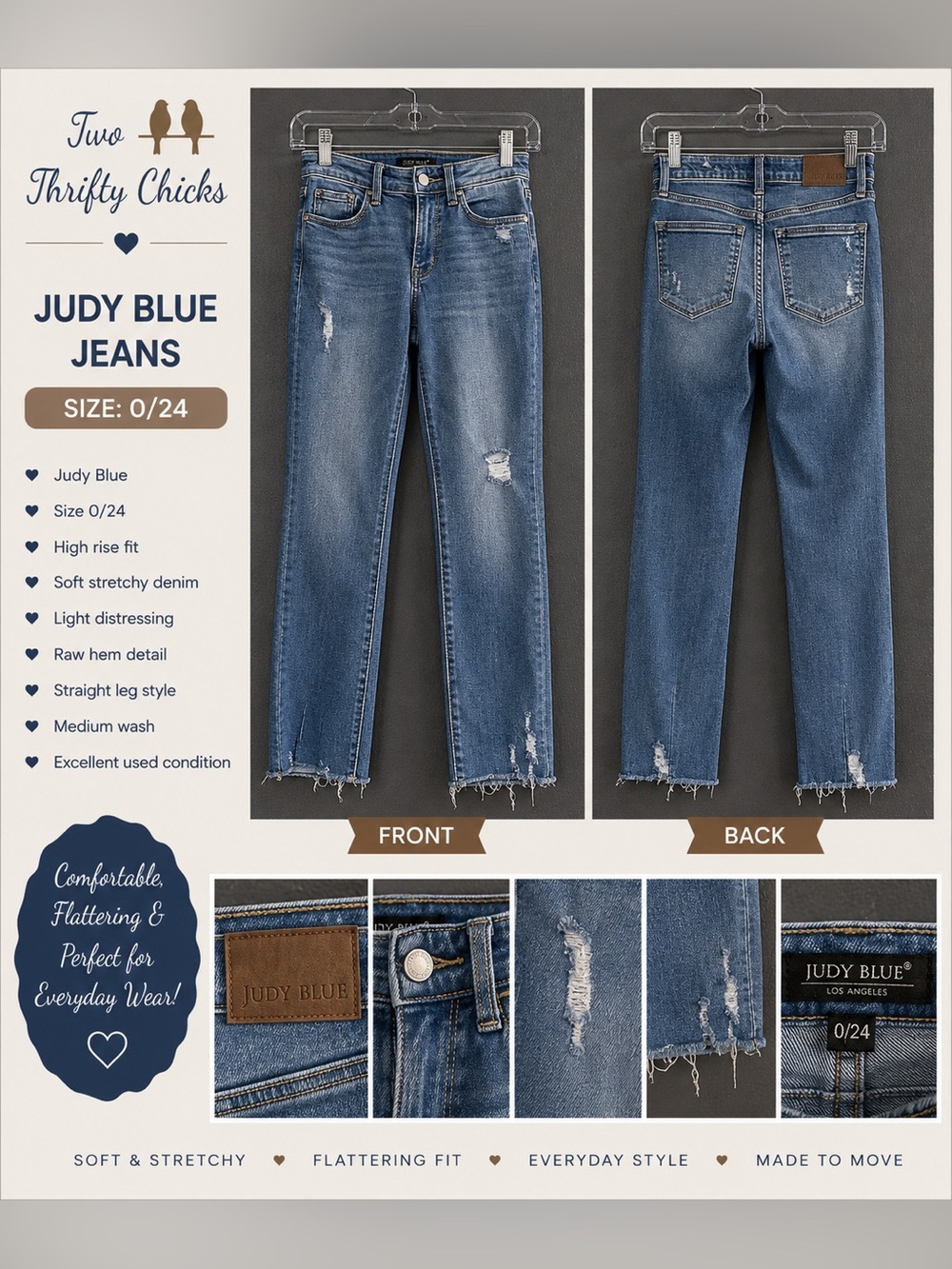 Judy Blue High-Rise Straight Leg Jeans in Medium Blue (Size 0/24) EUC